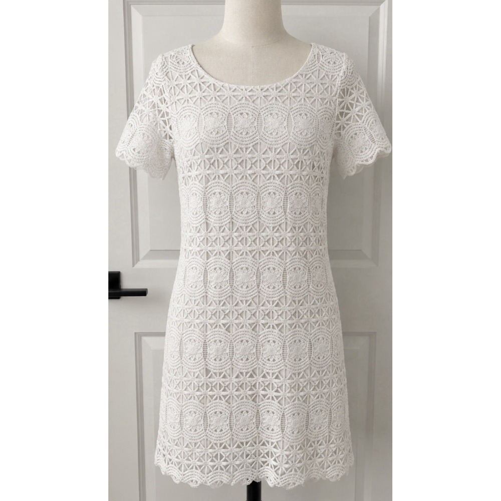 LULUS Women's Crochet Short Sleeve White Dress Size Large L  Casual Party